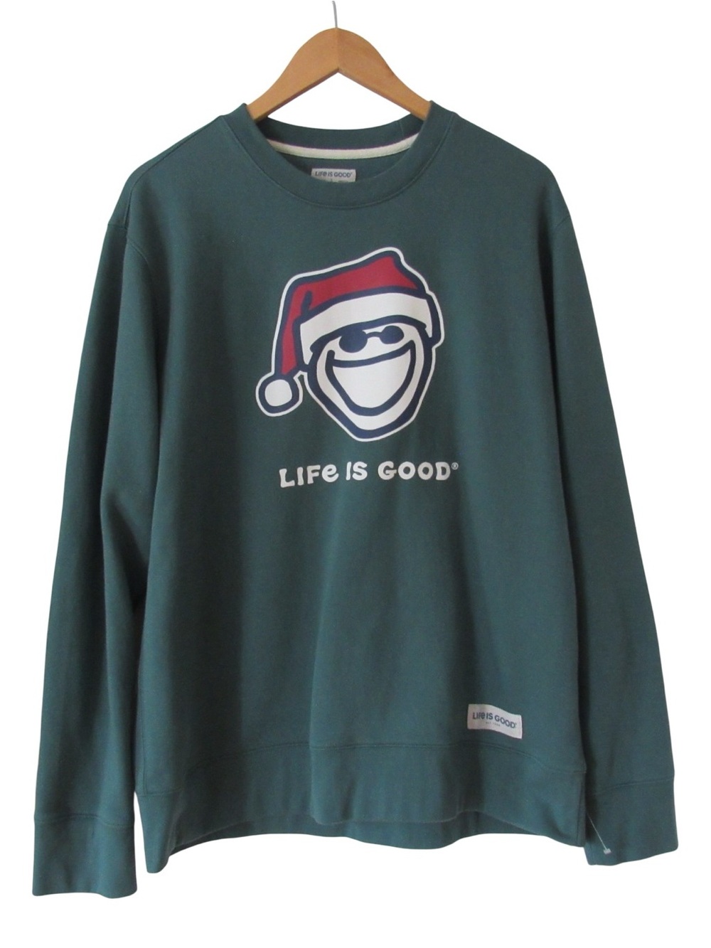 Life Is Good Mens Santa Hat Sweatshirt Large Green Crewneck Christmas Holiday